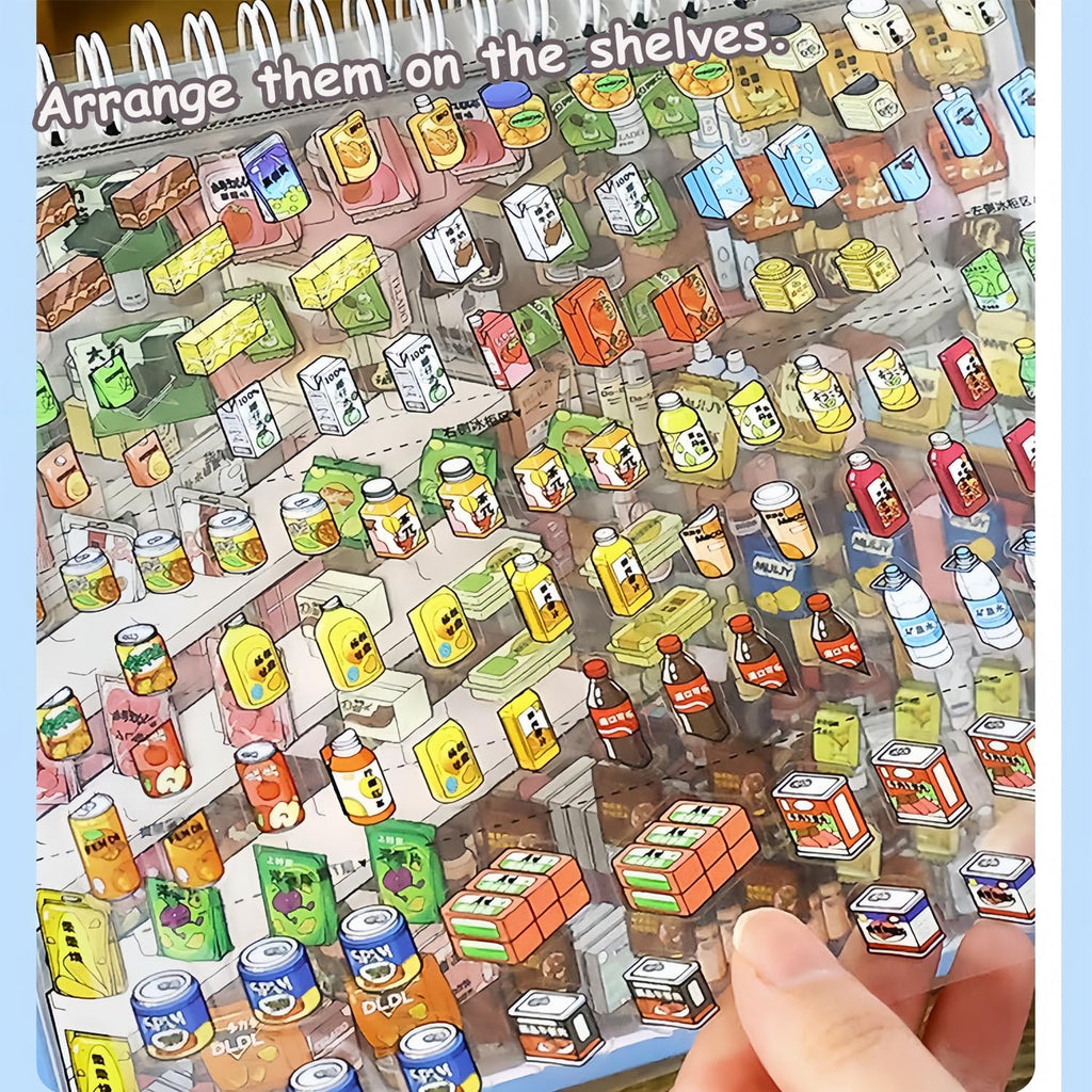 Ronlor 10 Sets 3D Sticker Scene Book for Adults - DIY Shelf Organizing Stickers with Tweezers, Colorful PET Scenes (Style 11)