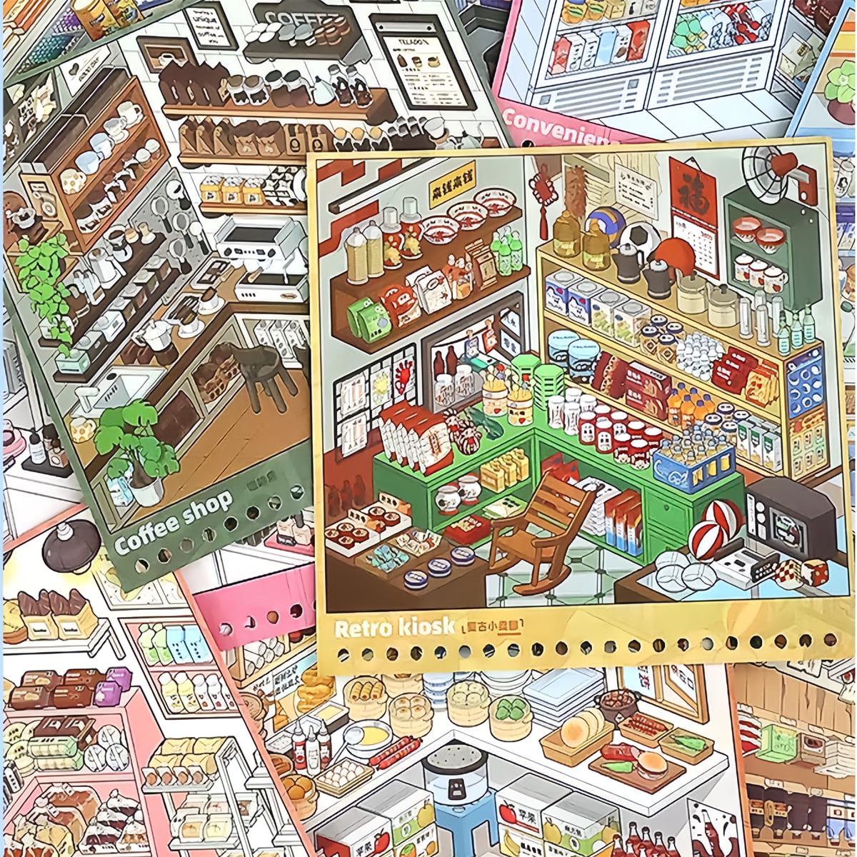 Ronlor 10 Sets 3D Sticker Scene Book for Adults - DIY Shelf Organizing Stickers with Tweezers, Colorful PET Scenes (Style 11)