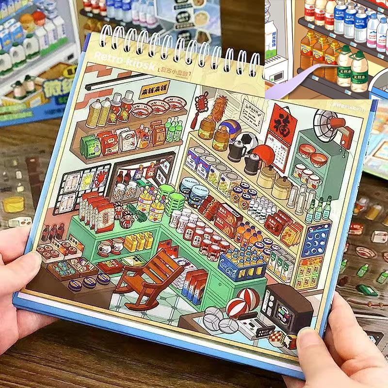 Ronlor 10 Sets 3D Sticker Scene Book for Adults - DIY Shelf Organizing Stickers with Tweezers, Colorful PET Scenes (Style 11)