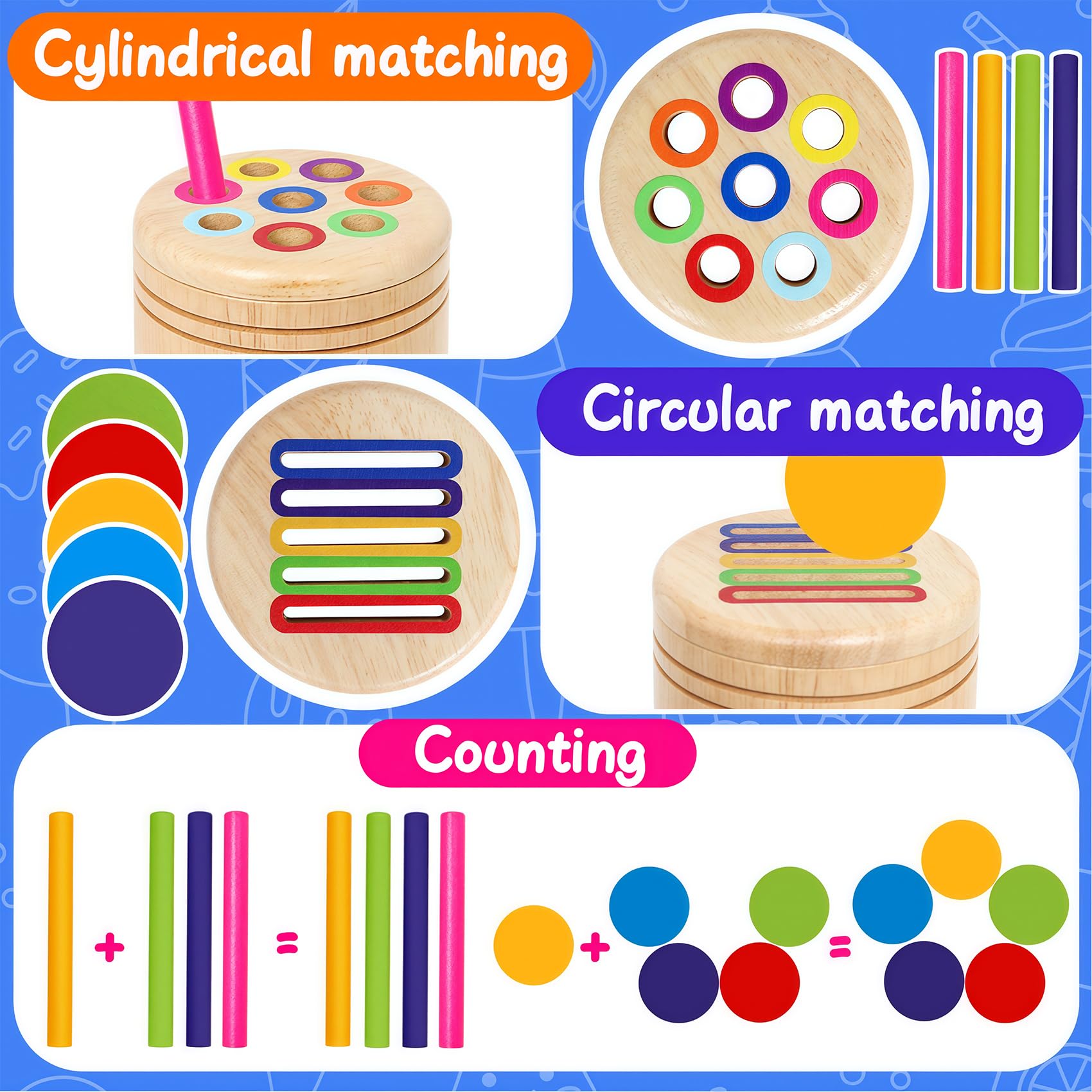 ROOCHKD Wooden Sorting Toy – Montessori Color & Shape Sorter for Toddlers Ages 2-5