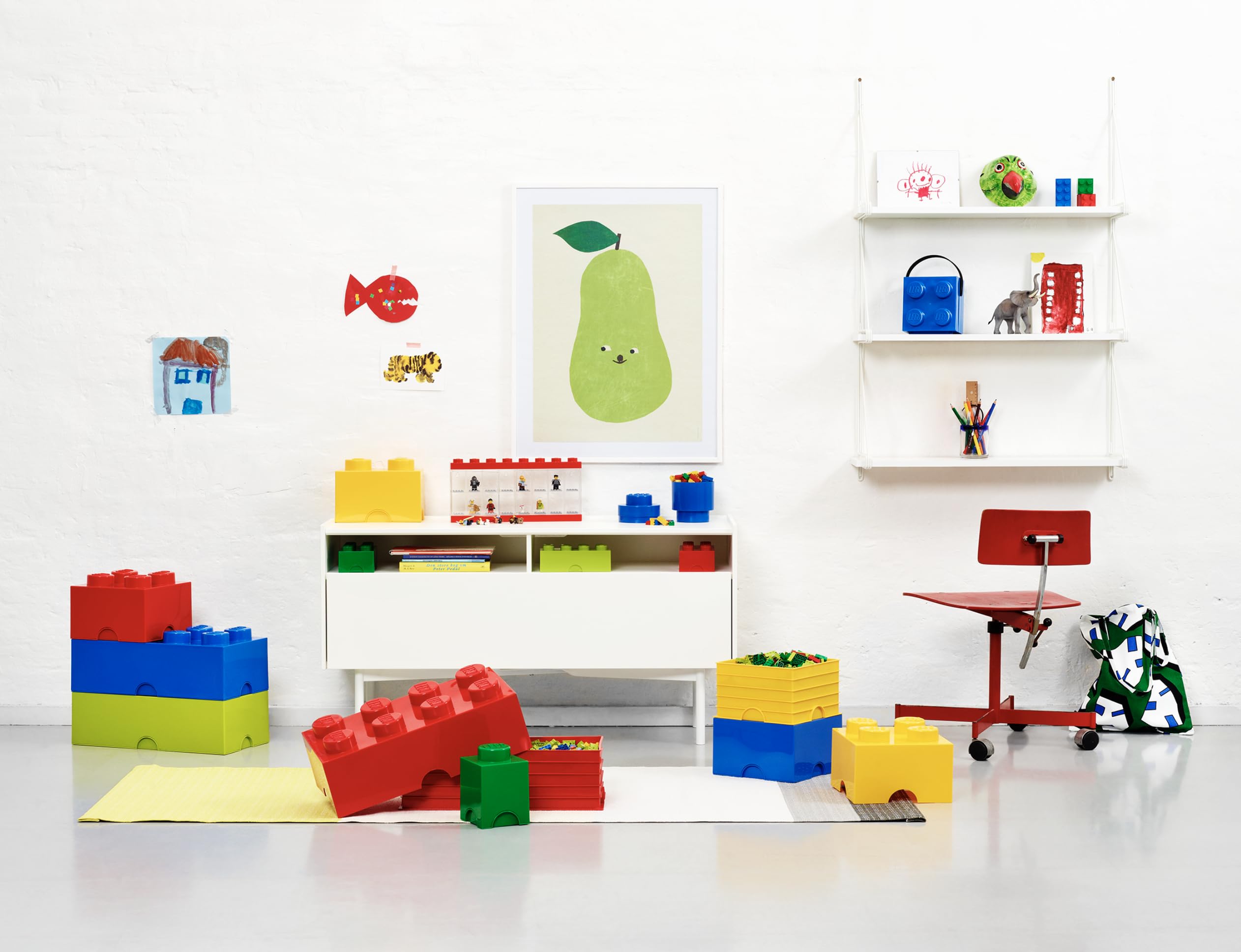 Room Copenhagen LEGO Brick Box - Stackable Storage Container, Bright Red, 4.92 x 4.92 x 7.09 in.