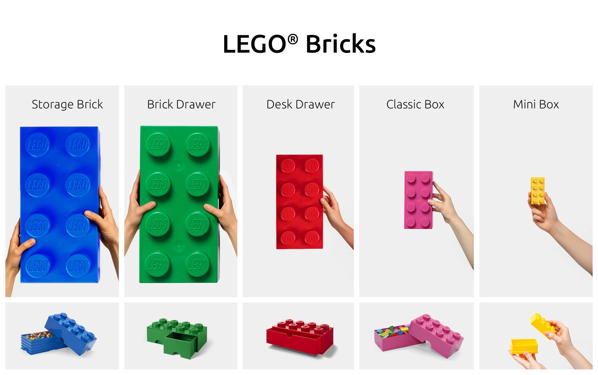 Room Copenhagen LEGO Brick Box - Stackable Storage Container, Bright Red, 4.92 x 4.92 x 7.09 in.