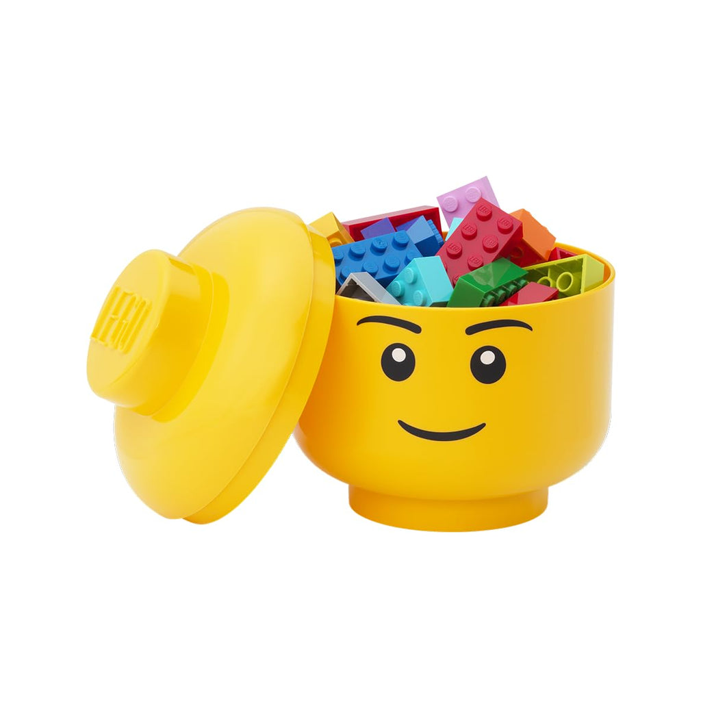 Room Copenhagen LEGO Storage Head - Mini Stackable Bin for Bricks & Toys, Boy Face, Holds 100 Bricks