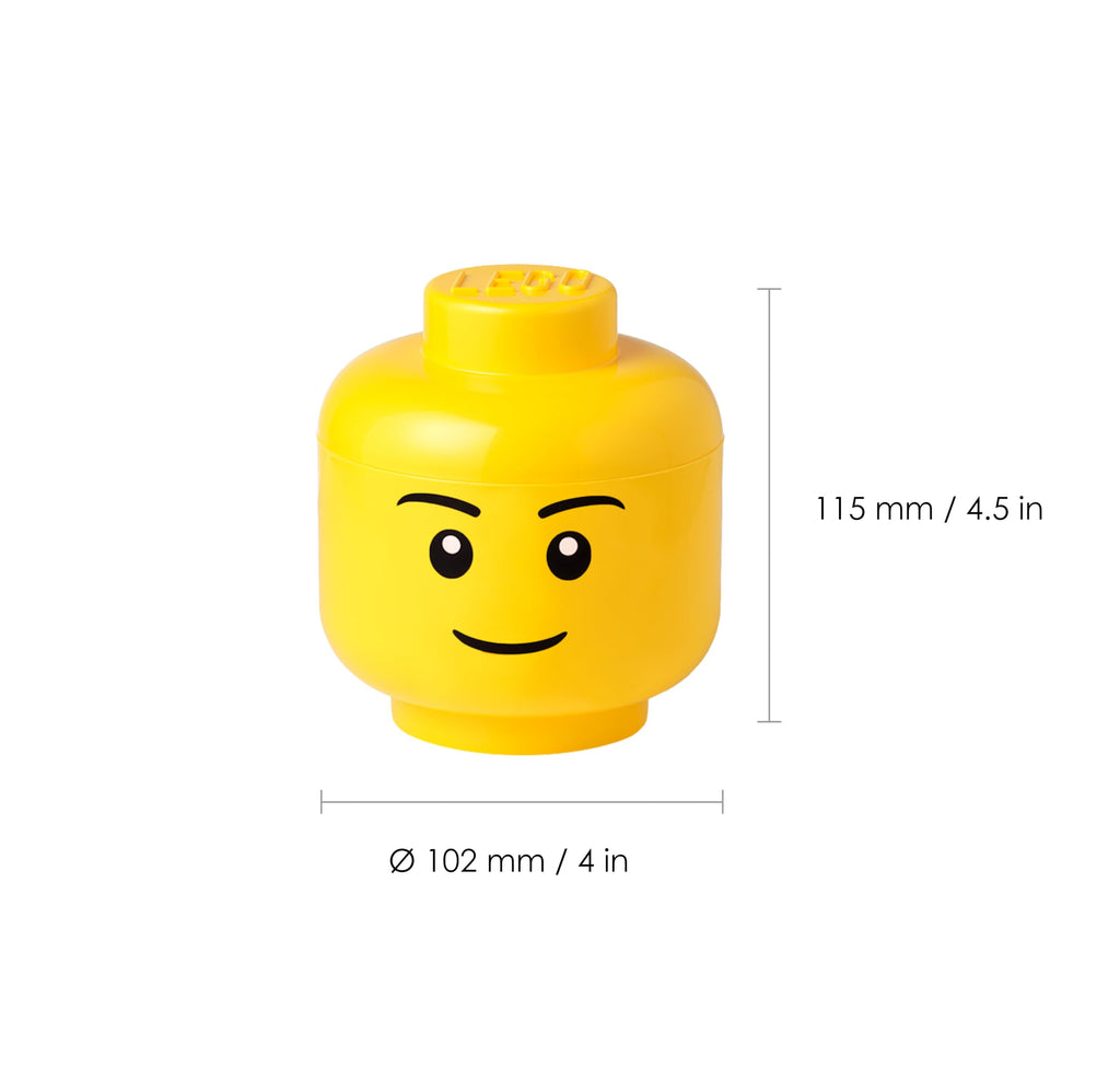 Room Copenhagen LEGO Storage Head - Mini Stackable Bin for Bricks & Toys, Boy Face, Holds 100 Bricks