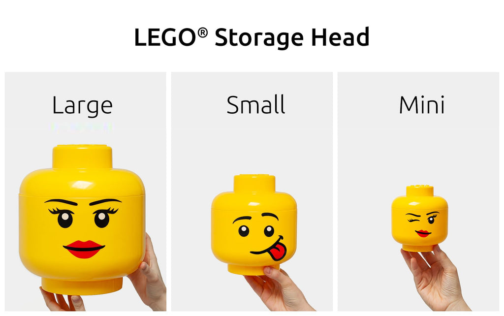 Room Copenhagen LEGO Storage Head - Mini Stackable Bin for Bricks & Toys, Boy Face, Holds 100 Bricks