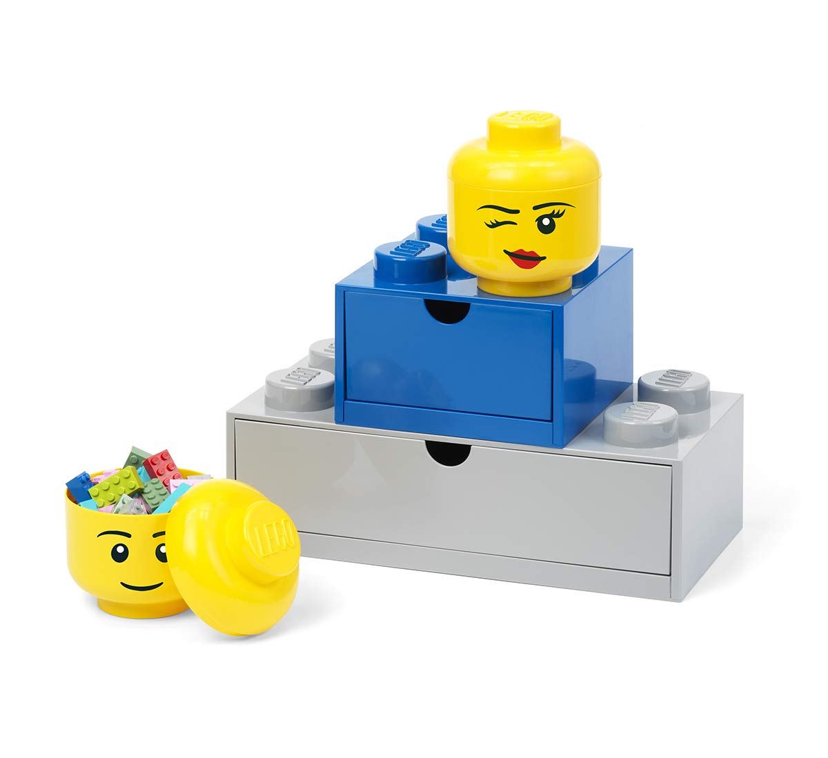 Room Copenhagen LEGO Storage Head - Mini Stackable Bin for Bricks & Toys, Boy Face, Holds 100 Bricks