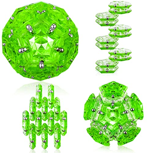 RoomyRoc Magnetic Fidget Sphere - 12 Crystal Bright Green Pentagon Magnets - Stress Relief Desk Toy