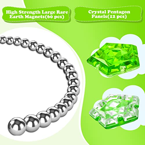 RoomyRoc Magnetic Fidget Sphere - 12 Crystal Bright Green Pentagon Magnets - Stress Relief Desk Toy