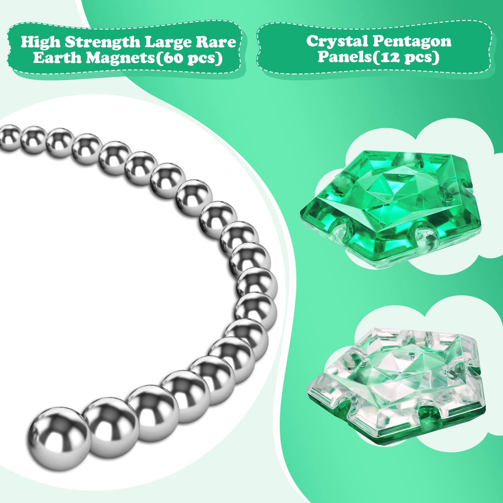 RoomyRoc Magnetic Fidget Sphere - 12 Pentagonal Magnets - Crystal Green - Stress Relief Desk Toy