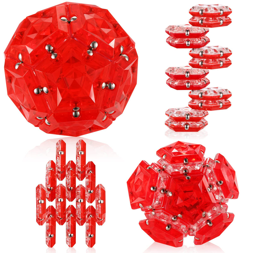 RoomyRoc Magnetic Fidget Sphere – 12 Pentagonal Magnets – Crystal Red – Stress Relief Toy