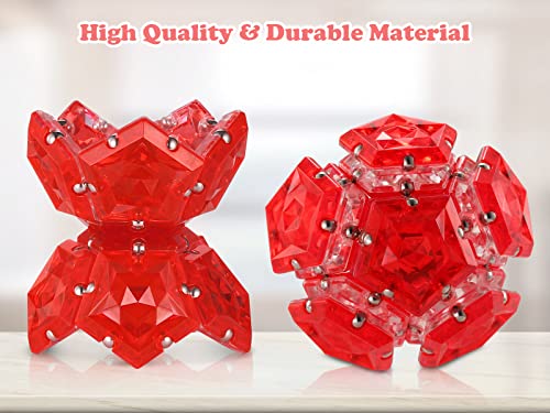 RoomyRoc Magnetic Fidget Sphere – 12 Pentagonal Magnets – Crystal Red – Stress Relief Toy