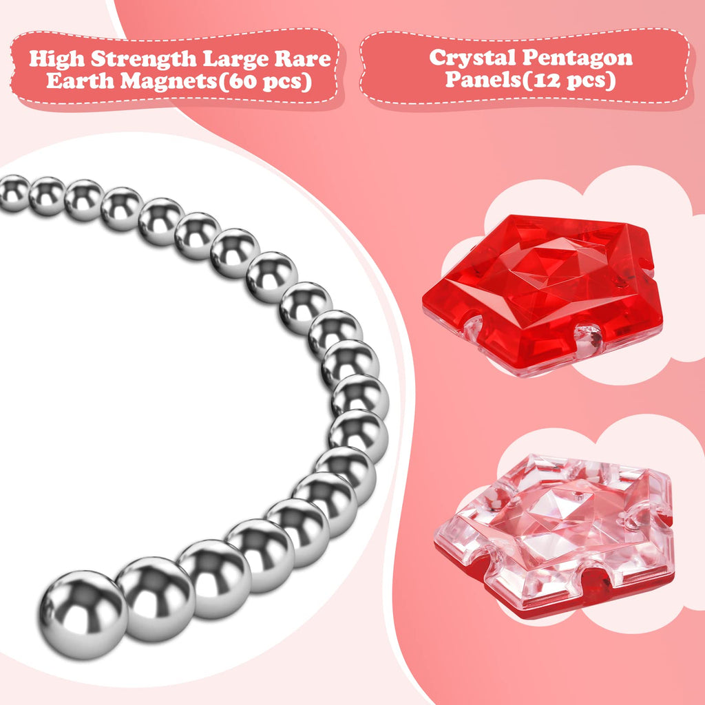 RoomyRoc Magnetic Fidget Sphere – 12 Pentagonal Magnets – Crystal Red – Stress Relief Toy