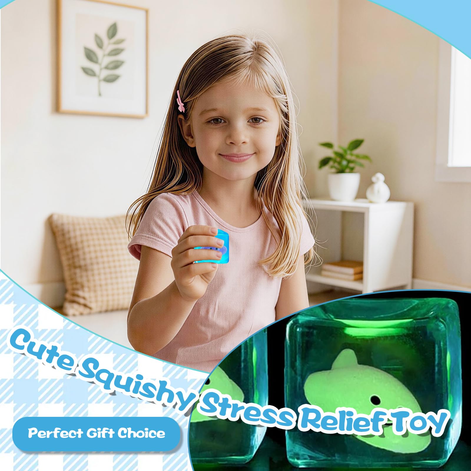Ropuptl Glow-in-the-Dark Squishy Ball – Manta Ray Blue Sensory Fidget Toy with Ocean Animals
