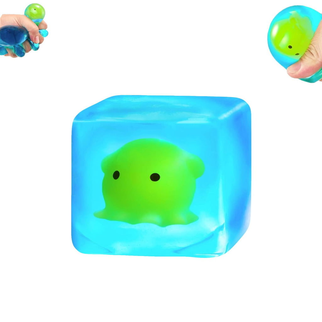 Ropuptl Luminous Blue Stress Reliever: Glow-in-the-Dark Squishy Ball with Octopus Figure, Sensory Fidget Toy