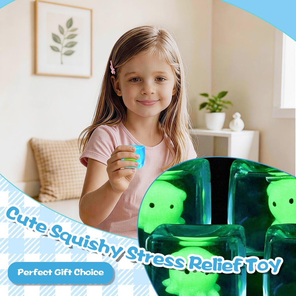 Ropuptl Luminous Blue Stress Reliever: Glow-in-the-Dark Squishy Ball with Octopus Figure, Sensory Fidget Toy