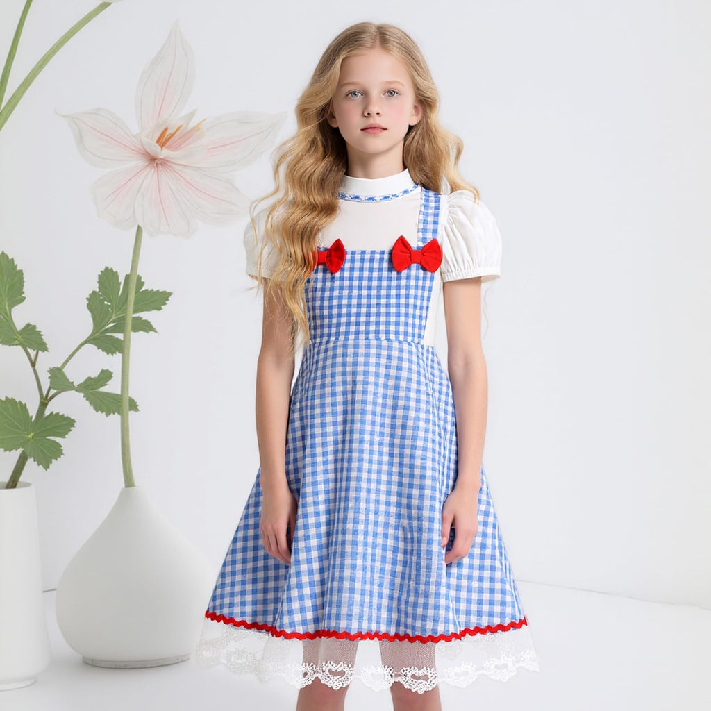 ROSADAGE Blue Plaid Girls Costume for Halloween, Cosplay, and Dress-Up