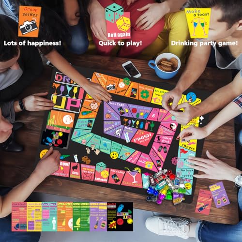 Rosafinal Drinking Board Game – Large Rubber Mat, 52 Cards, Mini Bottles – Fun Party Game for Adults 21+