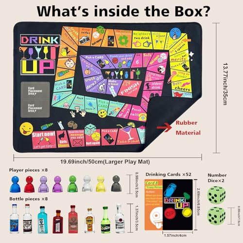 Rosafinal Drinking Board Game – Large Rubber Mat, 52 Cards, Mini Bottles – Fun Party Game for Adults 21+