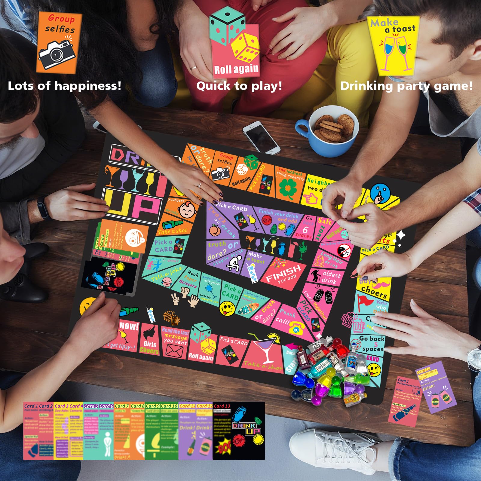 Rosafinal Drinking Board Game – Large Rubber Mat, 52 Cards, Mini Bottles – Fun Party Game for Adults 21+