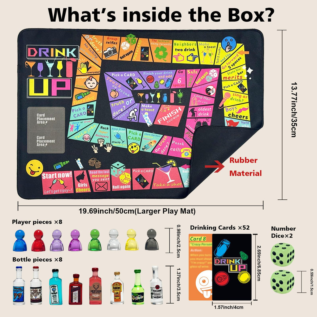 Rosafinal Drinking Board Game – Large Rubber Mat, 52 Cards, Mini Bottles – Fun Party Game for Adults 21+