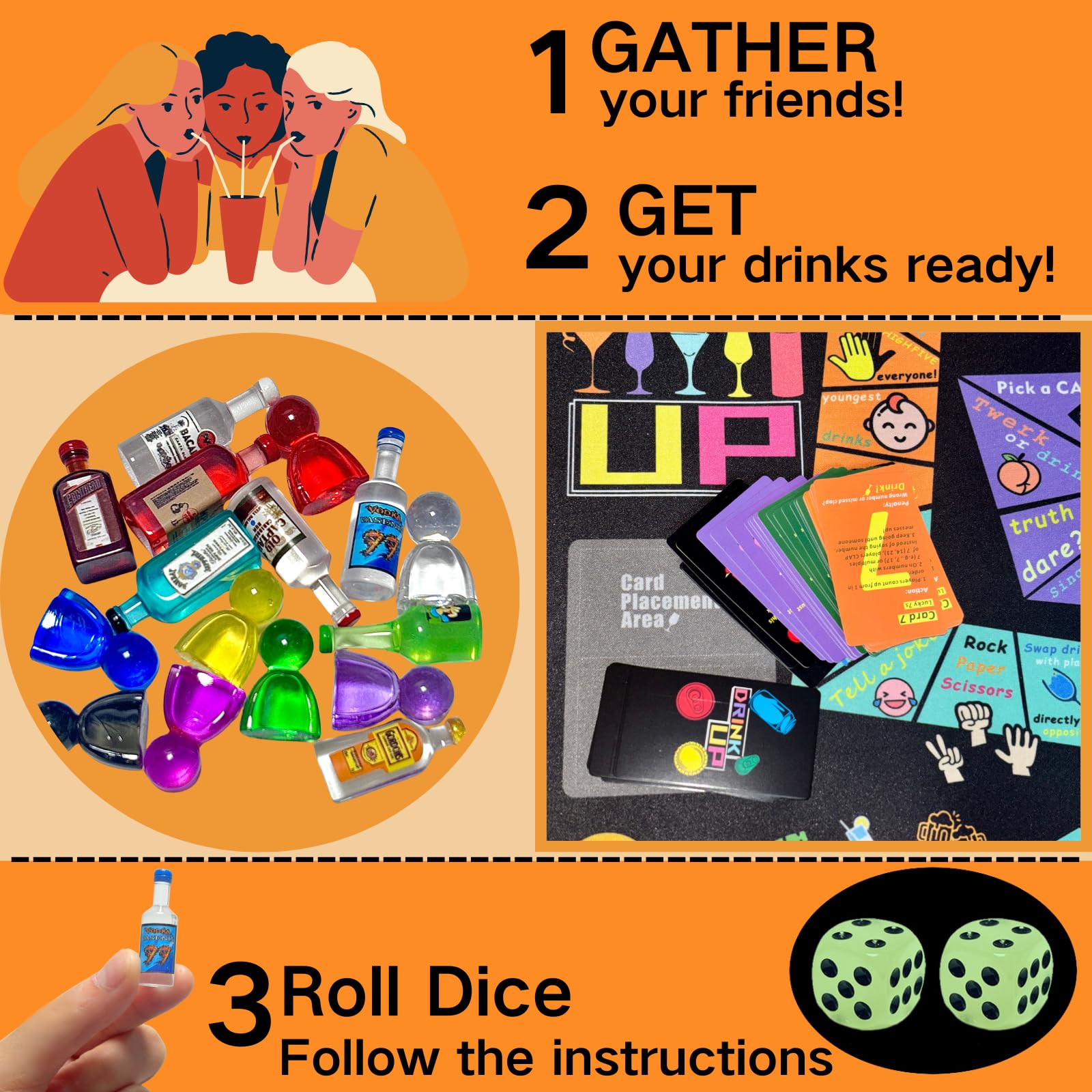 Rosafinal Drinking Board Game – Large Rubber Mat, 52 Cards, Mini Bottles – Fun Party Game for Adults 21+