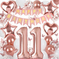 Rose Gold 11th Birthday Decorations Kit for Girls – Banner, 40-Inch Number 11 Foil Balloon, Butterfly Decorations, Heart & Star Balloons by VBEOLLOV