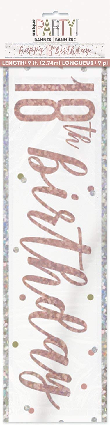 Rose Gold 18th Birthday Banner - 274 cm Glitter Foil Happy Birthday Decor