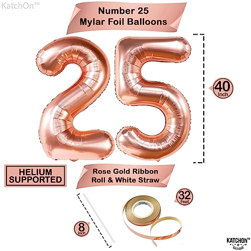 Rose Gold 25 Balloon Numbers Set – 40 Inch Giant Number with Confetti Balloons for 25th Birthday or Anniversary Decor