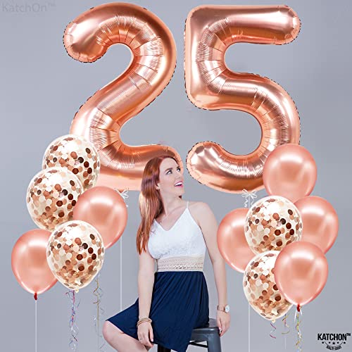Rose Gold 25 Balloon Numbers Set – 40 Inch Giant Number with Confetti Balloons for 25th Birthday or Anniversary Decor