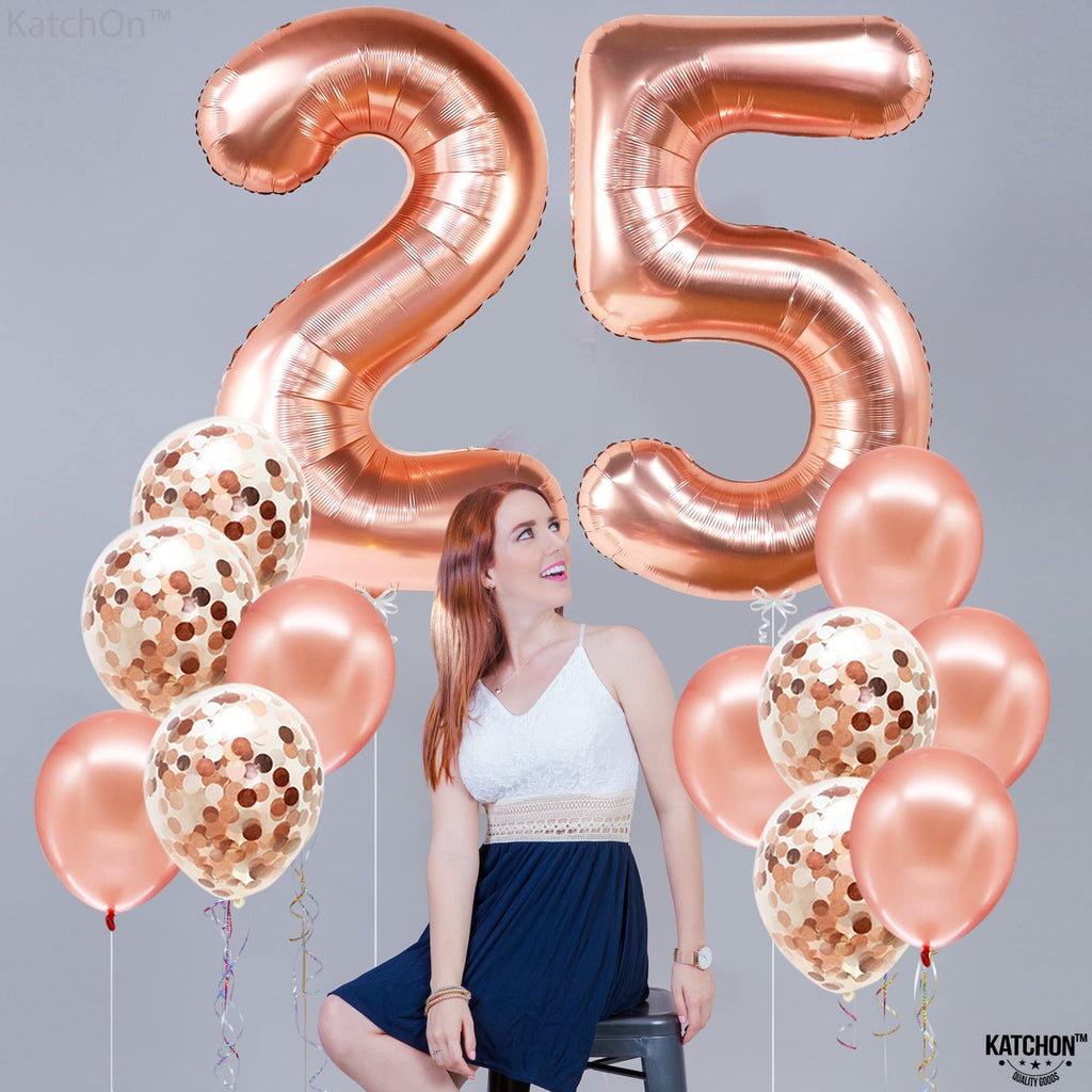 Rose Gold 25 Balloon Numbers Set – 40 Inch Giant Number with Confetti Balloons for 25th Birthday or Anniversary Decor
