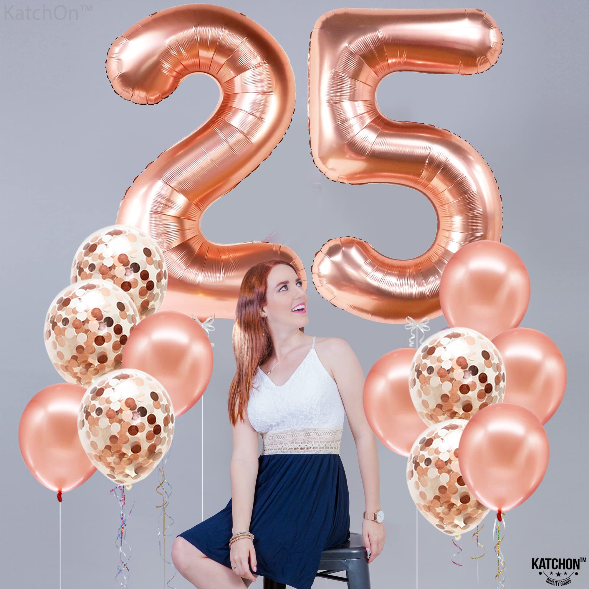 Rose Gold 25 Balloon Numbers Set – 40 Inch Giant Number with Confetti Balloons for 25th Birthday or Anniversary Decor