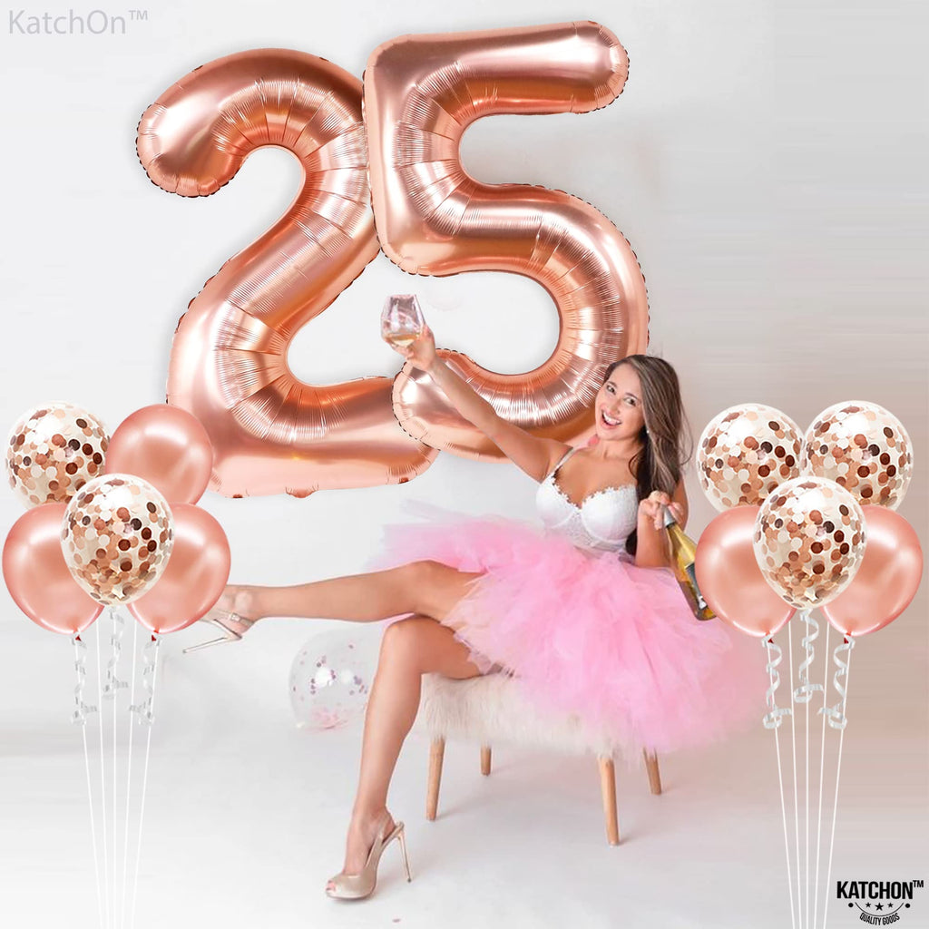 Rose Gold 25 Balloon Numbers Set – 40 Inch Giant Number with Confetti Balloons for 25th Birthday or Anniversary Decor