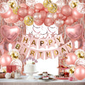 Rose Gold Birthday Party Decoration Set - 67 Pieces with Banner, Curtains, Balloons, and More