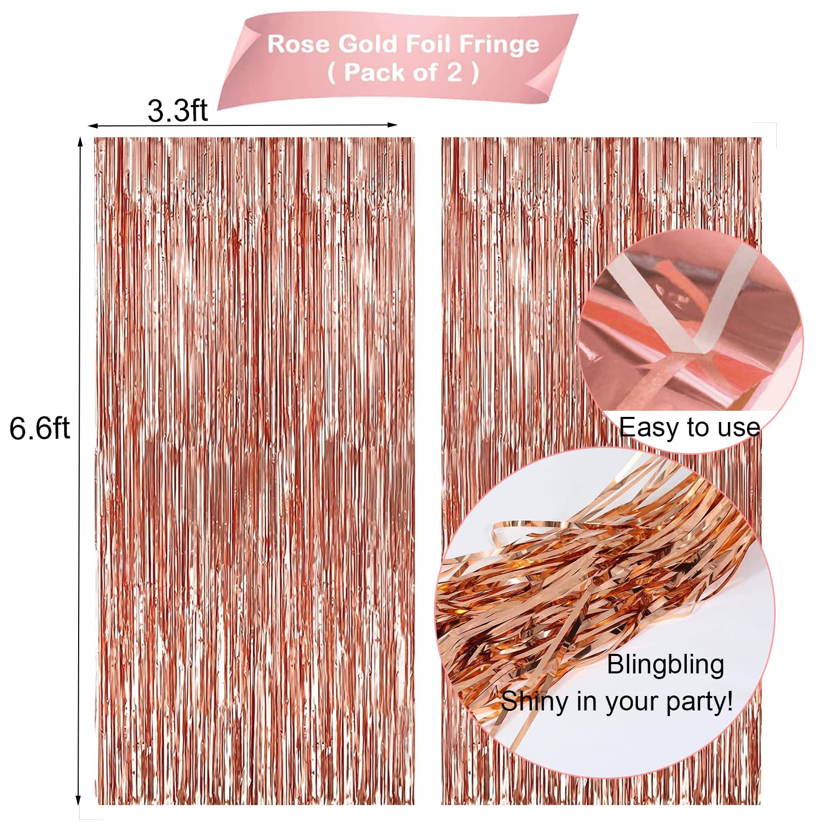 Rose Gold Birthday Party Decoration Set - 67 Pieces with Banner, Curtains, Balloons, and More