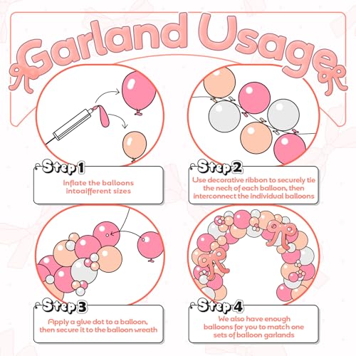 Rose Gold Bow Balloon Arch Kit – 140 Piece White and Pink Balloon Set for Birthday, Baby Shower, Wedding Decorations