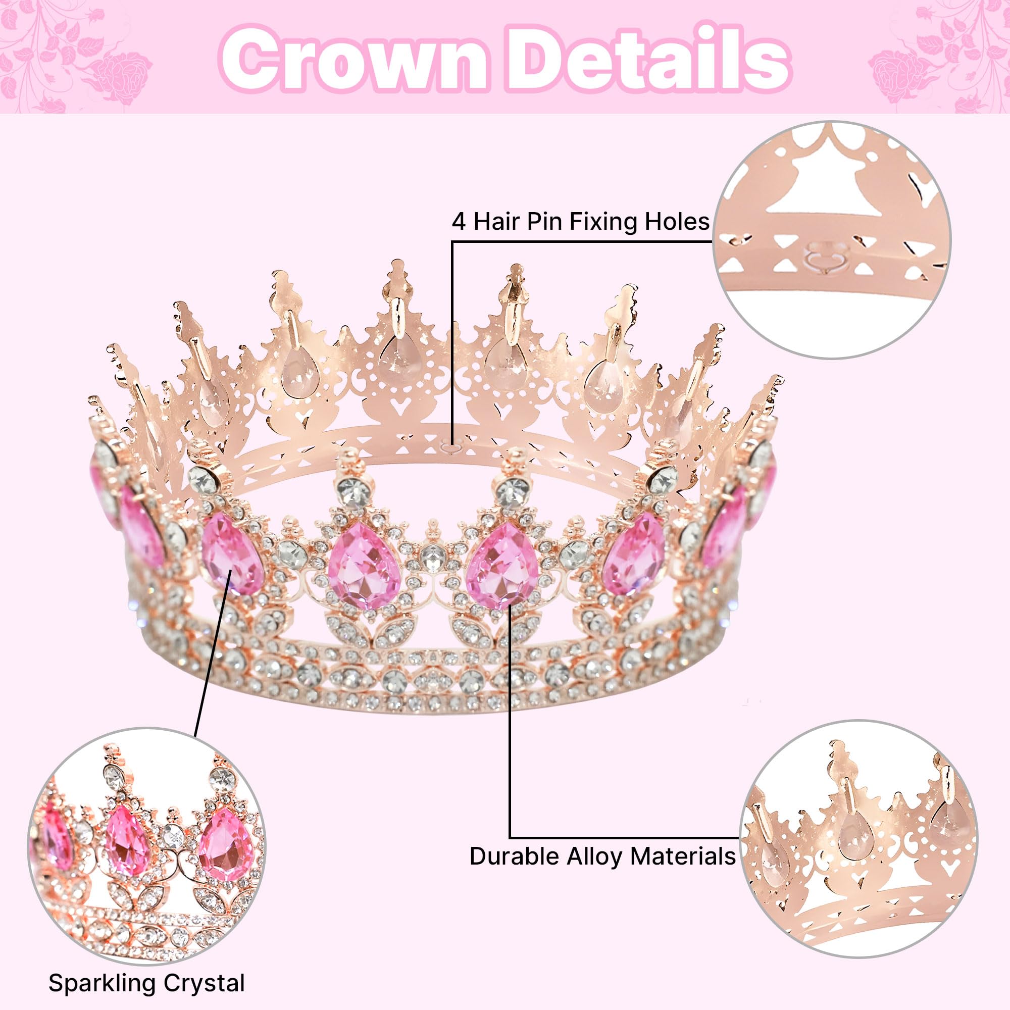 Rose Gold Crown Cake Topper Set - Birthday Decor with Crown, Balls, Butterflies & Candles