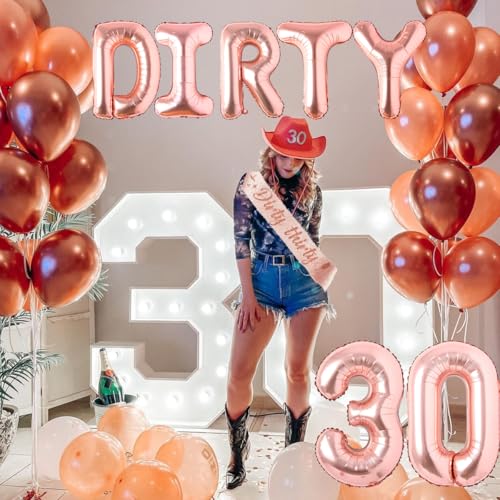 Rose Gold Dirty Thirty Party Decorations Kit – Banner, Balloons, Cake Topper & Sash for Her 30th Birthday
