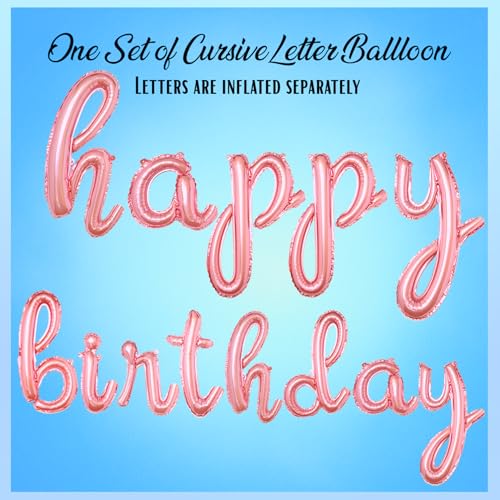 Rose Gold Happy Birthday Balloons Banner - Cursive Foil Letter Sign, Reusable Party Decoration by Gala Supplies