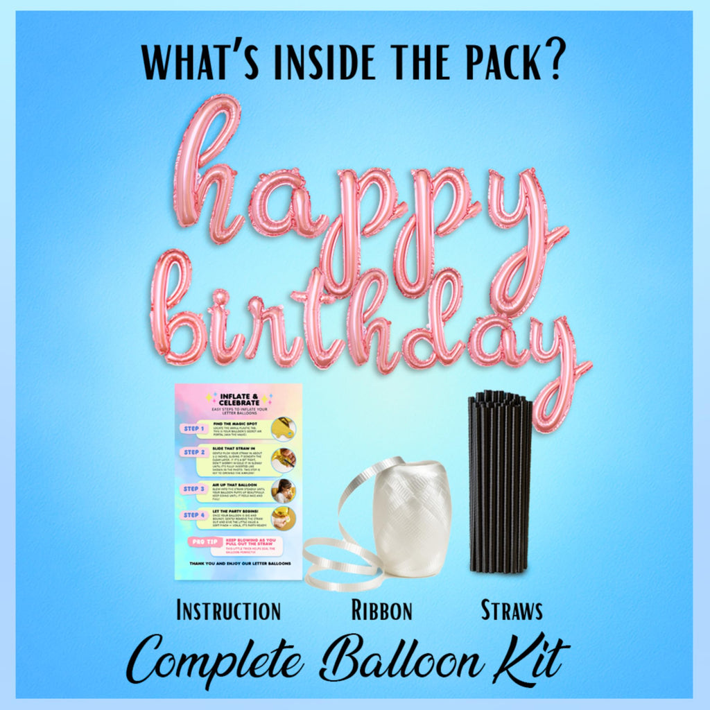 Rose Gold Happy Birthday Balloons Banner - Cursive Foil Letter Sign, Reusable Party Decoration by Gala Supplies