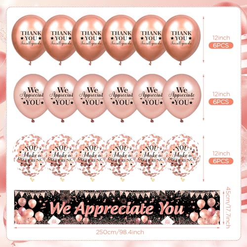 Rose Gold We Appreciate You Banner and Balloons Set – 18-Piece Appreciation Party Decor
