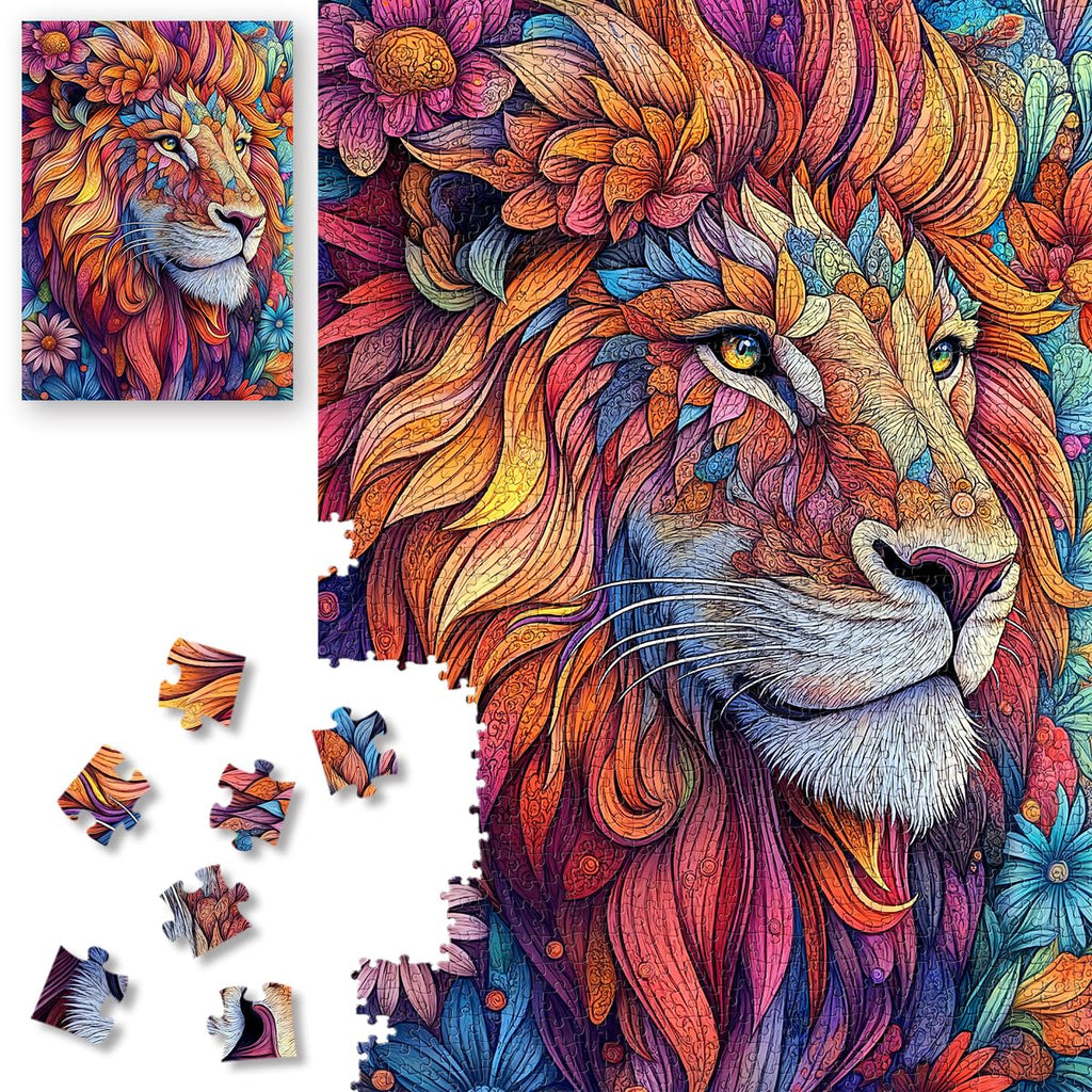 ROSE RAIN 1000-Piece Floral Lion Jigsaw Puzzle – Dust-Free HD Board, 27.56x19.7 in, Letters on Back for Assisted Solving