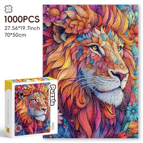 ROSE RAIN 1000-Piece Floral Lion Jigsaw Puzzle – Dust-Free HD Board, 27.56x19.7 in, Letters on Back for Assisted Solving