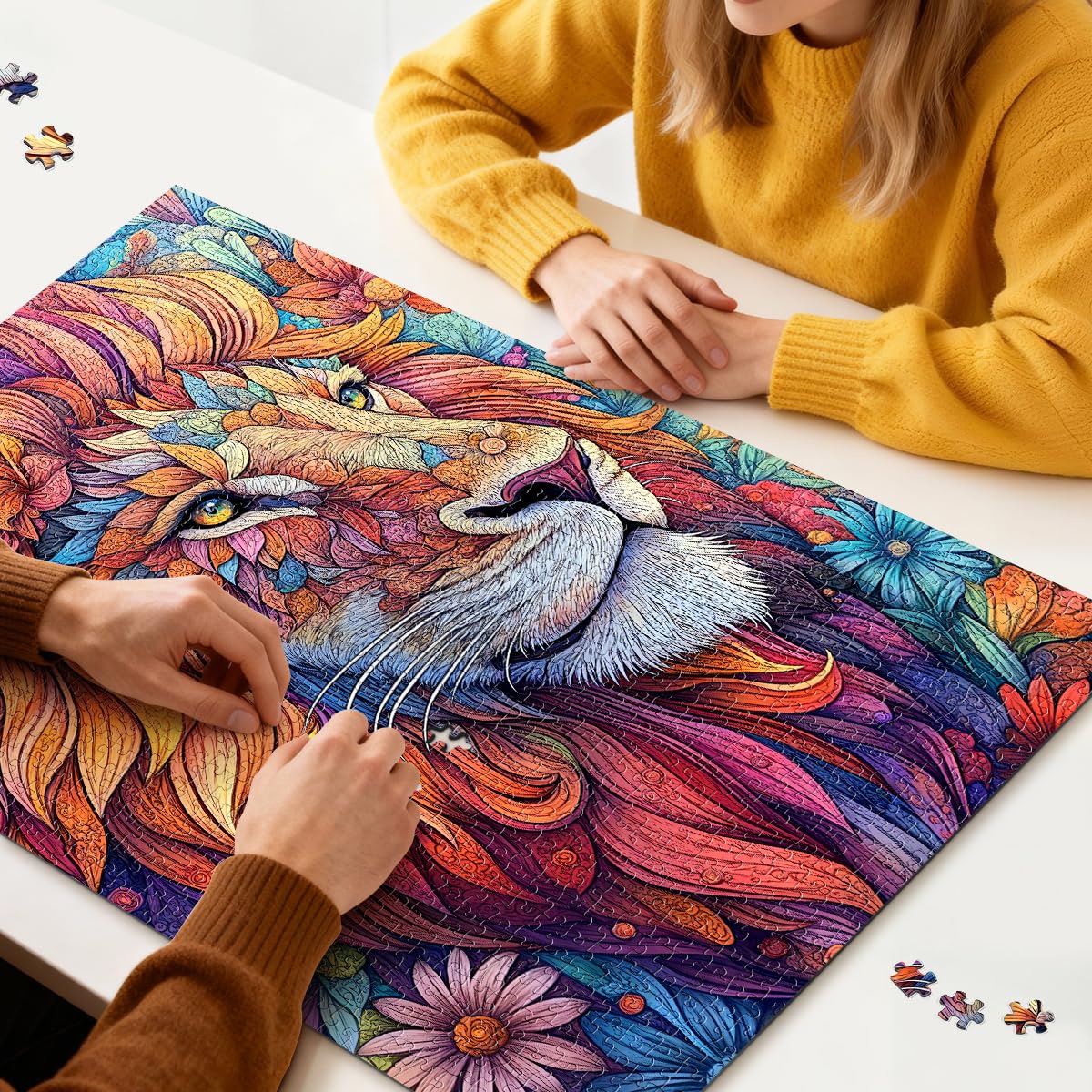 ROSE RAIN 1000-Piece Floral Lion Jigsaw Puzzle – Dust-Free HD Board, 27.56x19.7 in, Letters on Back for Assisted Solving
