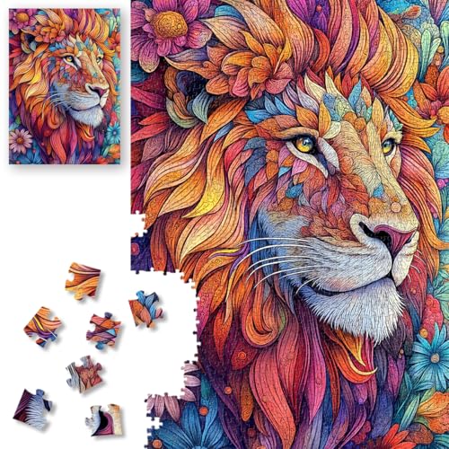 ROSE RAIN 1000-Piece Floral Lion Jigsaw Puzzle – Dust-Free HD Board, 27.56x19.7 in, Letters on Back for Assisted Solving