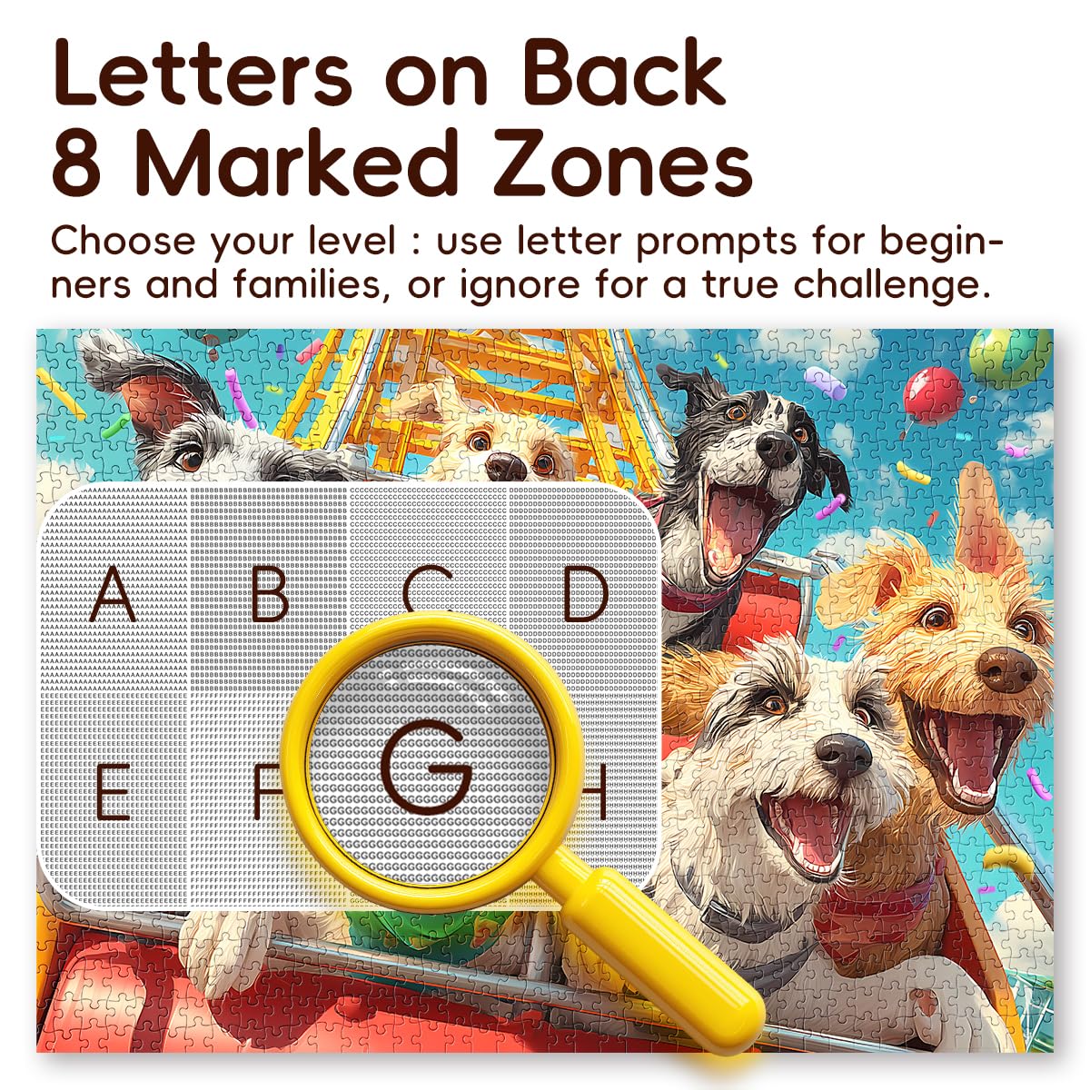 ROSE RAIN 1000 Piece Jigsaw Puzzle for Adults – Cartoon Dogs on Roller Coaster, Thick Dust-Free Board with Letters on Back, Fun Family Game Night Gift