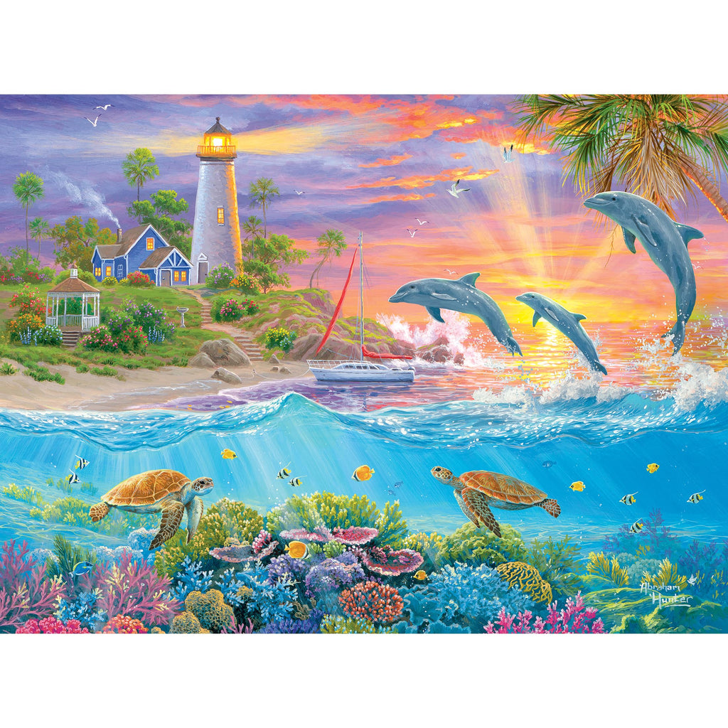 RoseArt 1000-Piece Jigsaw Puzzle: Abraham Hunter's Catching Rays Lighthouse – Vibrant Ocean Scene