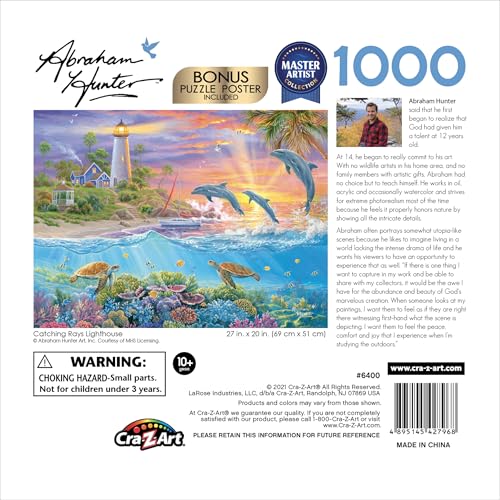 RoseArt 1000-Piece Jigsaw Puzzle: Abraham Hunter's Catching Rays Lighthouse – Vibrant Ocean Scene