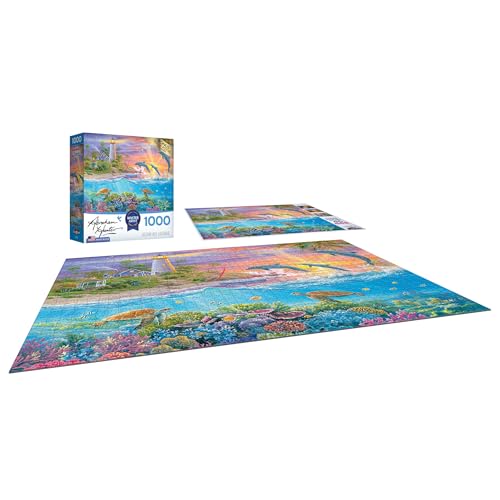 RoseArt 1000-Piece Jigsaw Puzzle: Abraham Hunter's Catching Rays Lighthouse – Vibrant Ocean Scene