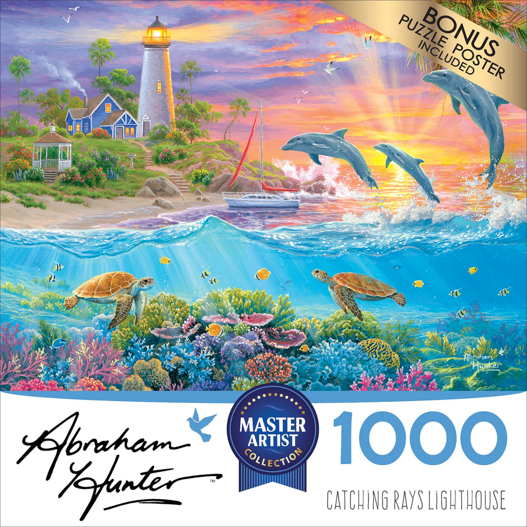 RoseArt 1000-Piece Jigsaw Puzzle: Abraham Hunter's Catching Rays Lighthouse – Vibrant Ocean Scene