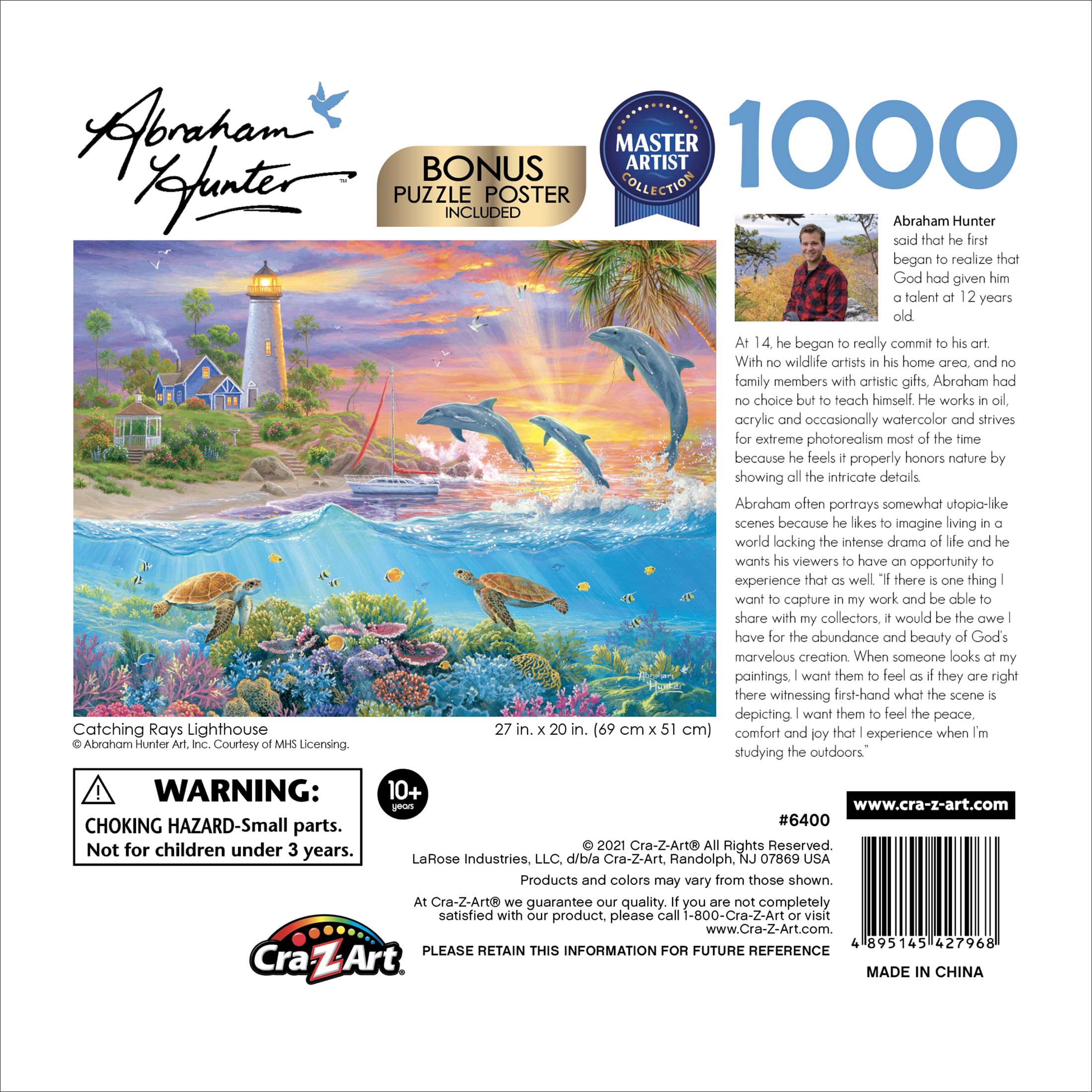 RoseArt 1000-Piece Jigsaw Puzzle: Abraham Hunter's Catching Rays Lighthouse – Vibrant Ocean Scene